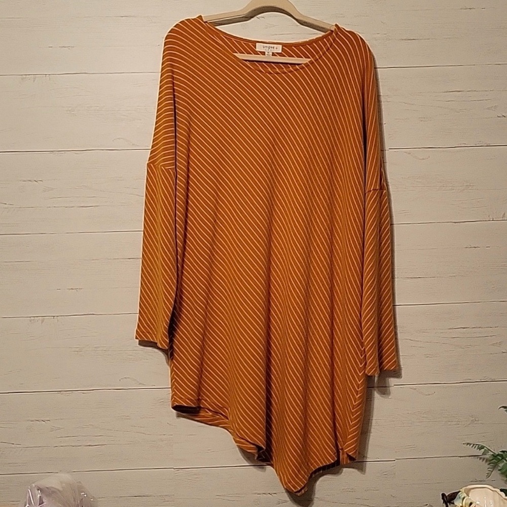 Umgee | Mustard Striped Asymmetrical Hem Tunic Top | XL